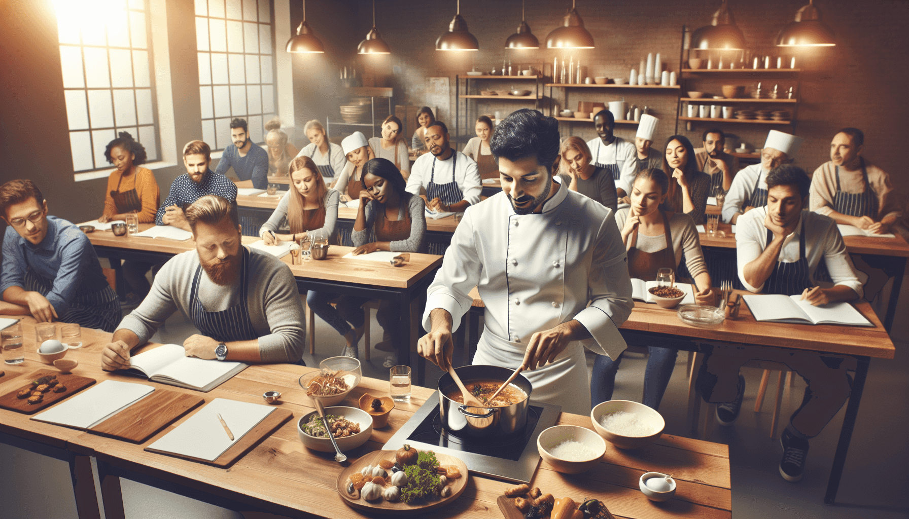 Chef teaching cooking techniques